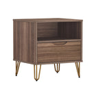 Manhattan Comfort Avira 20" Mid-Century Modern 1-Drawer Nightstand - Brown-Sleek metal legs add a contemporary touch and sturdy support