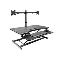 Rocelco 37.4" EDR Electric Desk Riser with Enhanced Vertical Range, AC-USB and Dual Monitor Mount - Black-Black