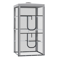 PawHut 39" L Large Catio Outdoor Cat Enclosure with 3 Platforms - Grey-Fully enclosed cat enclosure provide large space for your cat to rest and play 