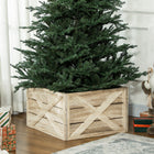HOMCOM 24" Wooden Christmas Tree Collar Box - Light Distressed Wood Finish-Solid paulownia wood with burning treatment ensures durability 