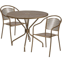 35.25'' Round Gold Indoor-Outdoor Steel Patio Table Set with 2 Round Back Chairs [CO-35RD-03CHR2-GD-GG]-Set Includes Table and 2 Chairs