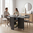 HOMCOM Drop Leaf Folding Dining Table with 2-Tier Shelves & Rolling Casters for 2-4 - Black-Two shelves mean discreet storage