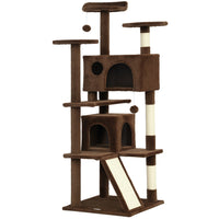 PawHut 54" H Cat Tree with Two Cat Condos - Light Brown-Activity play center keeps cats entertained and active 