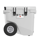 RovR RollR 45 Quart Wheeled Hard Cooler with Telescopic Handle - Powder-RollR 9’’ All-Terrain inflatable tires effortlessly glide over tough sand, dirt and grass