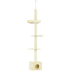 PawHut 91 - 102" Floor-To-Ceiling Cat Tree with Scratching Post and House - Bed-This cat tree has a height range of 90.6"-102.4" (230cm-260cm) using a tension rod 
