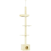 PawHut 91 - 102" Floor-To-Ceiling Cat Tree with Scratching Post and House - Bed-This cat tree has a height range of 90.6"-102.4" (230cm-260cm) using a tension rod 