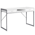 Monarch Specialties 7364 48" Computer Desk - White/Silver Metal-Chic white finish with simple square silver metal base and frame