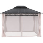 Outsunny Double Roof Hardtop Gazebo with Nettings Curtains - 10' x 12' - Khaki-Spacious enough for your guests to feel free to move around 
