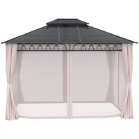 Outsunny Double Roof Hardtop Gazebo with Nettings Curtains - 10' x 12' - Khaki-Spacious enough for your guests to feel free to move around 