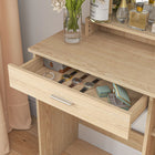 HOMCOM Vanity Desk with Mirror - 35.4" L x 15" W x 54.3" H - Natural Wood-Colour: Natural Wood 