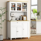 HOMCOM 71" H Kitchen Pantry Cabinet with Adjustable Shelves and Glass Door - White-Open countertop for storing your microwave oven, toaster, coffee maker 