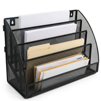 ShoppingAll 4-Tier Desktop or Wall-Mount Mesh File Sorter & Magazine Rack - Letter/A4 - Black-Uniquely designed with pre-drilled keyhole slots on the back, allowing you to hang it securely on a wall or cubicle partition to save desk space, or simply stand it upright on any flat surface.