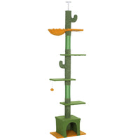 PawHut 90.5" - 108" Floor-To-Ceiling Cat Tree - Green-90.5"-108.3" (230-275cm) adjustable height maximizes vertical space usage 