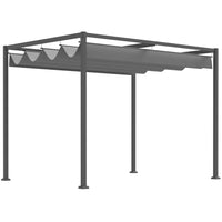Outsunny Patio Pergola with Retractable Canopy - 10' x 7' - Grey-Metal frame with powder coating in superior strength and great stability 
