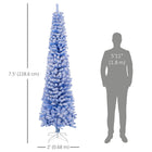 HOMCOM 7.5' Snow-Flocked Pencil Artifical Christmas Tree - Blue-Space-saving pencil shape 