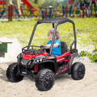 Aosom 12V Kids Ride-Off-Road UTV - Red-Extra-wide tires, seat belt and damping rear wheel design for safe and smooth driving 