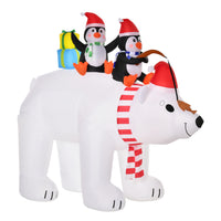 HOMCOM 7' Inflatable Polar Bear with Two Penguins Christmas Decorations-The fashionable design of Christmas inflatable decoration with a polar bear and two penguins creates a festival atmosphere 