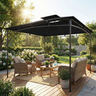 Outsunny 10 ft W x 10 ft L Gazebo - So ft L Top Garden Gazebo with 2-Tier Roof - Black-Double-tier roof improves airflow for comfortable outdoor conditions