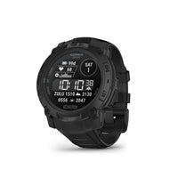 Garmin Instinct 3 Tactical Edition Solar Smartwatch - 50 mm - Black with Black Band-SOLAR CHARGING - For those who are looking for even greater battery life for their outdoor adventures, Instinct 3 - Tactical Edition series features options with a monochrome, sunlight-visible, transflective memory-in-pixel (MIP) display with a solar charging lens that extends battery life up to 40 days (unlimited with solar) in smartwatch mode on the 50 mm model.