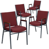 Flash Furniture HERCULES Series Heavy Duty Burgundy Patterned Fabric Stack Chairs with Arms - 4 Pack-Set of 4 Multipurpose Stack Chairs
