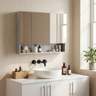 Kleankin Wall Mounted Bathroom Medicine Cabinet with Mirror - Grey-A adjustable shelf in all the upper compartments