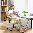 HOMCOM Leather Executive Office Chair - Beige-360° swivel and smooth wheels enable flexible movement