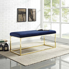 Modway Anticipate Fabric Bench - Gold/Navy-Velvet Polyester Upholstery
