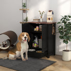 PawHut Dog Feeding Station with Storage, Adjustable Panel and Hooks - Black-Storage compartment features a 3-level adjustable panel for custom space 