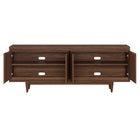 Hudson&Canal Aelin TV Stand for TV's up to 75" - Satin Walnut-Clean with a soft, dry cloth and no harsh chemicals or abrasive cleaning materials