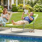 Outsunny Outdoor Lounge Chair - Folding Adjustable Reclining Chair - Green-Triple-folding chaise lounge with 5 angles to adjust