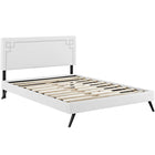 Modway Josie Vinyl Queen Platform Bed with Round Splayed Legs - White-Fine Vinyl Upholstery