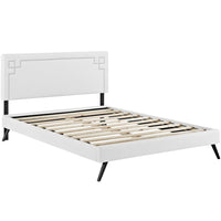 Modway Josie Vinyl Queen Platform Bed with Round Splayed Legs - White-Fine Vinyl Upholstery