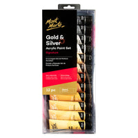 Mont Marte Gold and Silver Acrylic Paint 12-Piece Set - Metallic-12 gold and silver acrylic colours give you a focused range for metallic accents and decorative art projects
