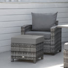 Outsunny Patio Rattan Ottoman with Soft Cushion, Metal Frame for Backyard, Garden, and Poolside - Grey-Made from waterproof, fade-resistant PE plastic rattan