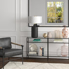 Hudson&Canal Sloane 29" Tall Ceramic Table Lamp with Fabric Shade - Matte Black/White-Rated for one 60W incandescent bulb - 9W LED bulb, 13W fluorescent (CFL) bulb, or 9W self-ballasted LED bulb, E26-base bulb, Bulb not included