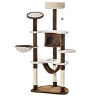 PawHut 60" Multi-Level Plush Cat Tree - Brown-Made of solid particle board covered with soft plush and natural sisal ropes 