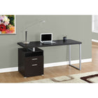 Monarch Specialties 7143 60" Computer Desk - Espresso/Silver Metal-Features an open cubby, closed storage drawers like a file drawer for letter or legal sized folders, as well as a smaller top drawer for organizing office essentials with a contemporary design.
