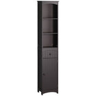 HOMCOM Tall Bathroom Linen Tower Cabinet with Shelves and Drawer - Brown-This tall, modern multipurpose cabinet will match all kinds of furniture