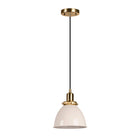Hudson&Canal Madison 8" Wide Pendant with Metal Shade - Pearled White/Brass/Pearled White-Industrial design for your entryway, foyer, or kitchen
