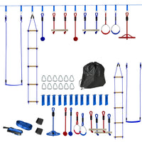 Qaba Ninja Warrior Kids Obstacle Course - 32.8' - Blue-Six zipline kits cater to diverse play preferences 