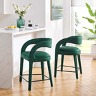 Modway Pinnacle Performance Velvet Counter Stool - Green Black - Set of 2-Dense Foam Padding