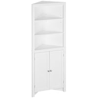 Kleankin Corner Bathroom Cabinet with Double Doors and Adjustable Shelves - White-Modern style is suitable in the bathroom, living room or dining room 