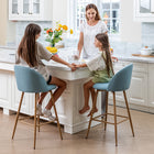 Homy Casa 26'' Counter Height Bar Stools with Blue Upholstered Fabric Seat - 2 Pack-Sturdy Build: Crafted from solid oak wood legs, providing durability and stability.