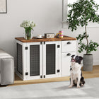 PawHut 44" Dog Crate Furniture with Double Doors and Storage Drawer - White-Includes drawer and compartment for ample storage space 
