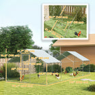 PawHut Large Metal Chicken Run with Cover for 24-30 Chickens - 9.8' x 26.2' x 6.4' - Silver-Feeding door design helps prevent chickens from escaping 