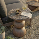 Modway Pietra Indoor/Outdoor Round Side Table - Dark Emperador Marble-Faux Wood Finish