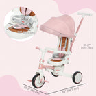Qaba 7 in 1 Toddler Tricycle with Adjustable & Removable Parent Handle - Pink-Soft PU seat and adjustable backrest offer comfort for long rides 