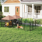 PawHut Outdoor Heavy Duty Dog Kennel and Dog Run with 2 Rooms - 13.5' x 9.5' x 5' - Coffee-Adjustable bowl rack with four bowls included 