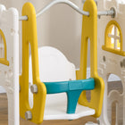 Qaba 6-in-1 Slide and Swing Set with Basketball Hoop, Climber - Yellow-Waiting Platform: 14.2" W x 11" D (36 x 28 cm) 