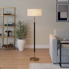 Hudson&Canal Simone 2-Light Floor Lamp with Fabric Shade - Matte Black/Brass/White-Includes a 8 ft. cord with rotary socket switch